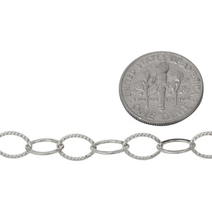 Sterling Silver 5.6mm Width by 8.1mm Length, Flat and Corrugated Oval Cable Chain. Price per: 1 Foot.