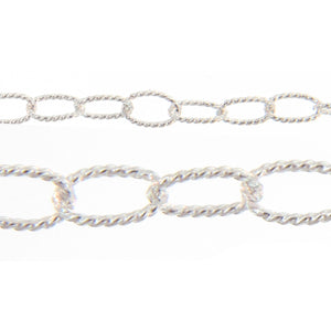 Sterling Silver 3.00mm Width by 4.40mm Length, Twisted Oval Cable Chain. Price per: 1 Foot.