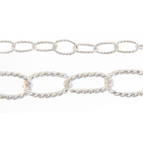 Sterling Silver 3.00mm Width by 4.40mm Length, Twisted Oval Cable Chain. Price per: 1 Foot.