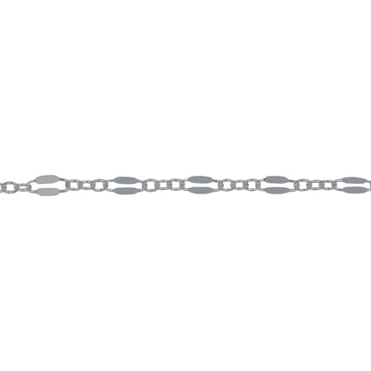 Chain by Foot. Sterling Silver 2.4mm Width by 5.1mm Length, Dapped Elongated Oval Link Followed by Three of 1.7mm width by 2.1mm length Smaller Oval Links, Long and Short Chain. Price per: 1 Foot.