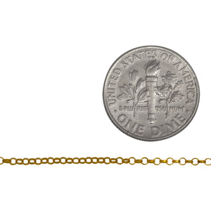 Sterling Silver - Gold Plated 1.4mm Width by 1.55 Length Rolo Chain. Price per: 1 Foot.