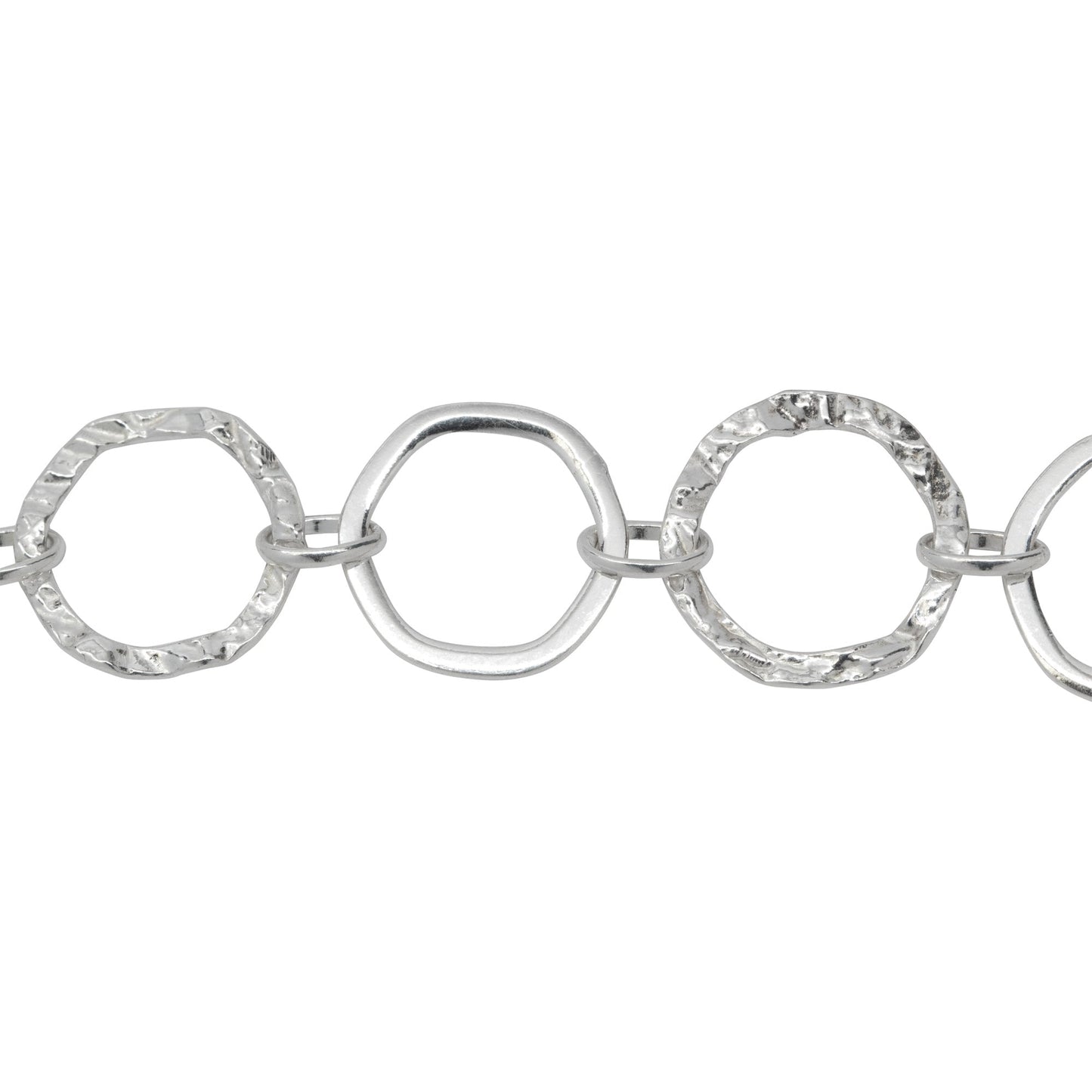 Chain by Foot. Sterling Silver 13.5mm Width / Length Flat and Hammered Hexagon Links Connected to 4.0mm Width by 6.0mm Length Oval Rolo Link, Fancy Chain. Price per: 1 Foot.