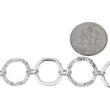 Load image into Gallery viewer, Sterling Silver 13.5mm Width / Length Flat and Hammered Hexagon Links Connected to 4.0mm Width by 6.0mm Length Oval Rolo Link, Fancy Chain. Price per: 1 Foot.
