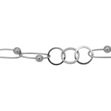 Load image into Gallery viewer, Chain by Foot. Sterling Silver Rhodium Plated Two 6.5mm by 17.0mm Paper Clip Links With 4.0mm Bead Connected to Three 10.0mm Circle Links, Fancy Chain. Price per: 1 Foot.
