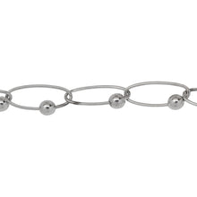 Load image into Gallery viewer, Chain by Foot. Sterling Silver Rhodium Plated 6.7mm Width by 17.0mm Length Elongated Oval Links With 4.0mm Width / Length Smooth Round Bead, Fancy Chain. Price per: 1 Foot.
