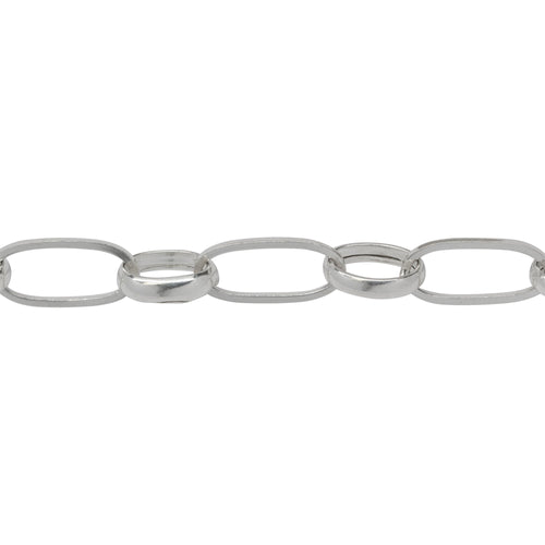 Chain by Foot. Sterling Silver 8.0mm Width by 17.3mm Length Square Wire Elongated Oval Link With 7.8mm by 11.4mm Rolo Oval Link, Long and Short Chain. Price per: 1 Foot.