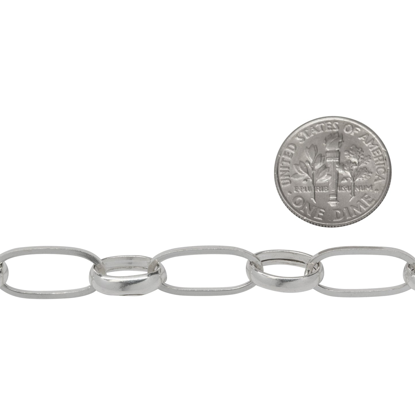 Sterling Silver 8.0mm Width by 17.3mm Length Square Wire Elongated Oval Link With 7.8mm by 11.4mm Rolo Oval Link, Long and Short Chain. Price per: 1 Foot.