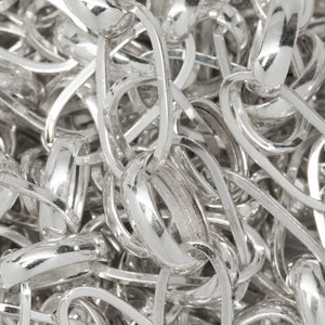 Sterling Silver 8.0mm Width by 17.3mm Length Square Wire Elongated Oval Link With 7.8mm by 11.4mm Rolo Oval Link, Long and Short Chain. Price per: 1 Foot.