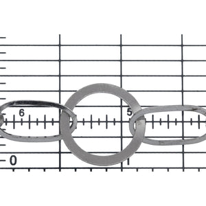 Sterling Silver Rhodium Plated Three of 8.2mm by 17.0mm Square Wire Elongated Oval Links Connected to 17.4mm Flat Circle Link, Fancy Chain. Price per: 1 Foot.