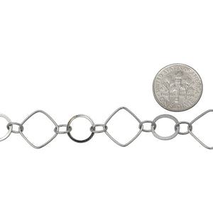 Sterling Silver Rhodium Plated 14.2mm Square Link and 10.0mm Circle Link Connected to 5.0mm by 6.0mm Oval Link, Fancy Chain. Price per: 1 Foot.