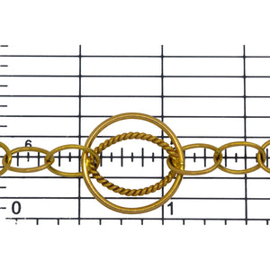 14kt Gold Filled 5.5mm Width by 8.0mm Length Smooth Oval Link Cable Chain with 16.0mm Width / Length Evil Eye Circle Link and 9.0mm Width by 14.0mm Length Twisted Oval soldered inside the Circle, Fancy Chain. Price per: 1 Foot.