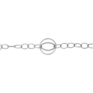 Chain by Foot. Sterling Silver Oxidized 5.5mm Width by 8.0mm Length Smooth Cable Chain With 16.0mm Width / Length Evil Eye Circle Link and 9.0mm Width by 14.0mm Length Twisted Oval Link Soldered Inside The Evil Eye Circle Link, Fancy Chain. Price per: 1 Foot.