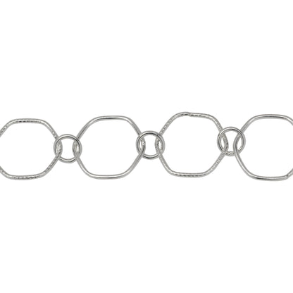 Chain by Foot. Sterling Silver 12.5mm Smooth and Textured Hexagon Links Connected to 5.0mm Circle Link, Fancy Chain. Price per: 1 Inch.