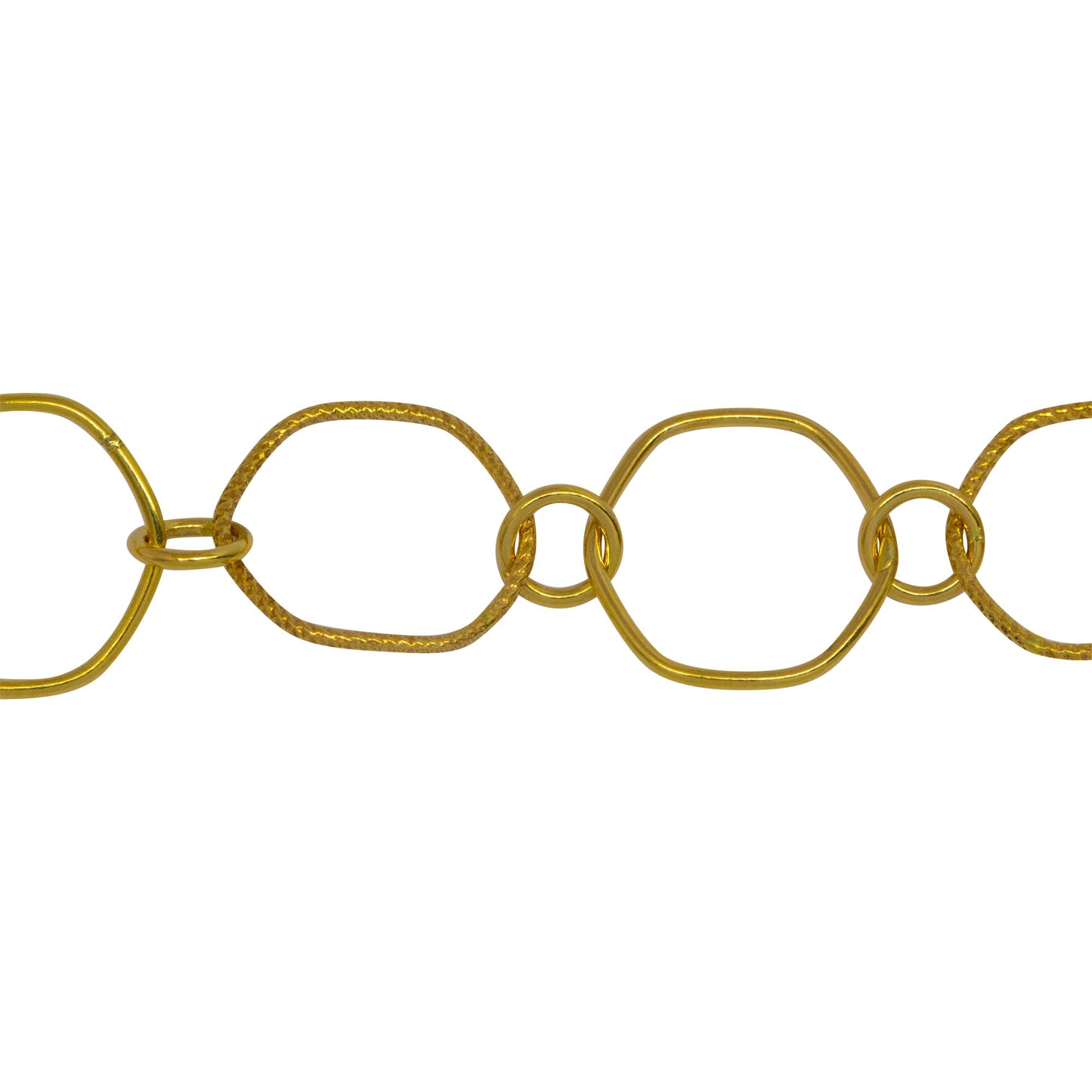 Chain by Foot. 14kt Gold Filled 12.5mm Smooth and Textured Hexagon Links Connected to 5.0mm Circle Link, Fancy Chain. Price per: 1 Inch.