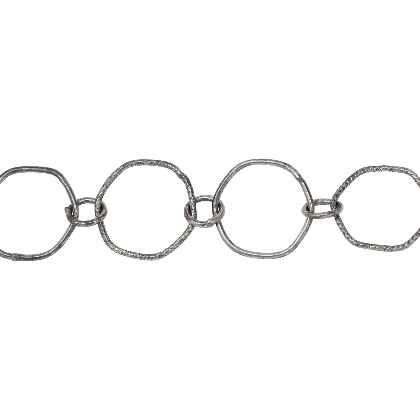 Chain by Foot. Sterling Silver Oxidized 12.5mm Smooth and Textured Hexagon Links Connected to 5.0mm Circle Link, Fancy Chain. Price per: 1 Inch.