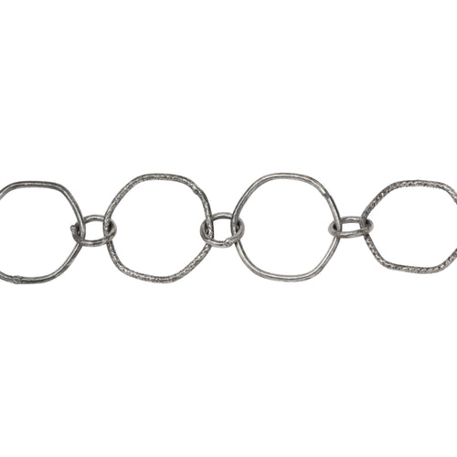 Chain by Foot. Sterling Silver Oxidized 12.5mm Smooth and Textured Hexagon Links Connected to 5.0mm Circle Link, Fancy Chain. Price per: 1 Inch.