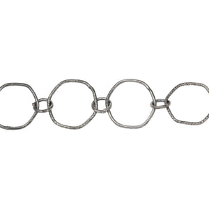 Chain by Foot. Sterling Silver Oxidized 12.5mm Smooth and Textured Hexagon Links Connected to 5.0mm Circle Link, Fancy Chain. Price per: 1 Inch.