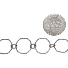 Load image into Gallery viewer, Sterling Silver Oxidized 12.5mm Smooth and Textured Hexagon Links Connected to 5.0mm Circle Link, Fancy Chain. Price per: 1 Inch.
