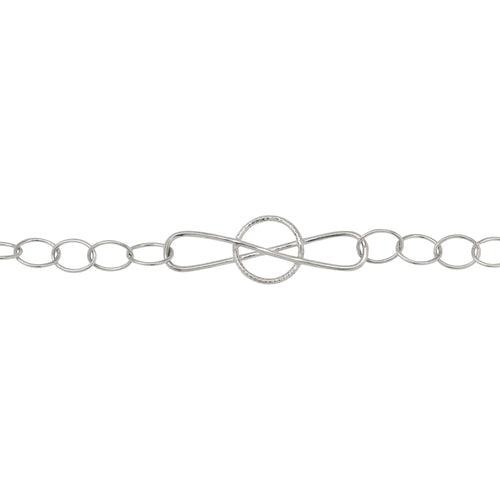 Chain by Foot. Sterling Silver Fifteen of 5.9mm by 7.8mm Smooth Oval Cable Chain Links Connected With 10.9mm by 33.6mm Figure 8 Link, Fancy Chain. Price per: 1 Foot.