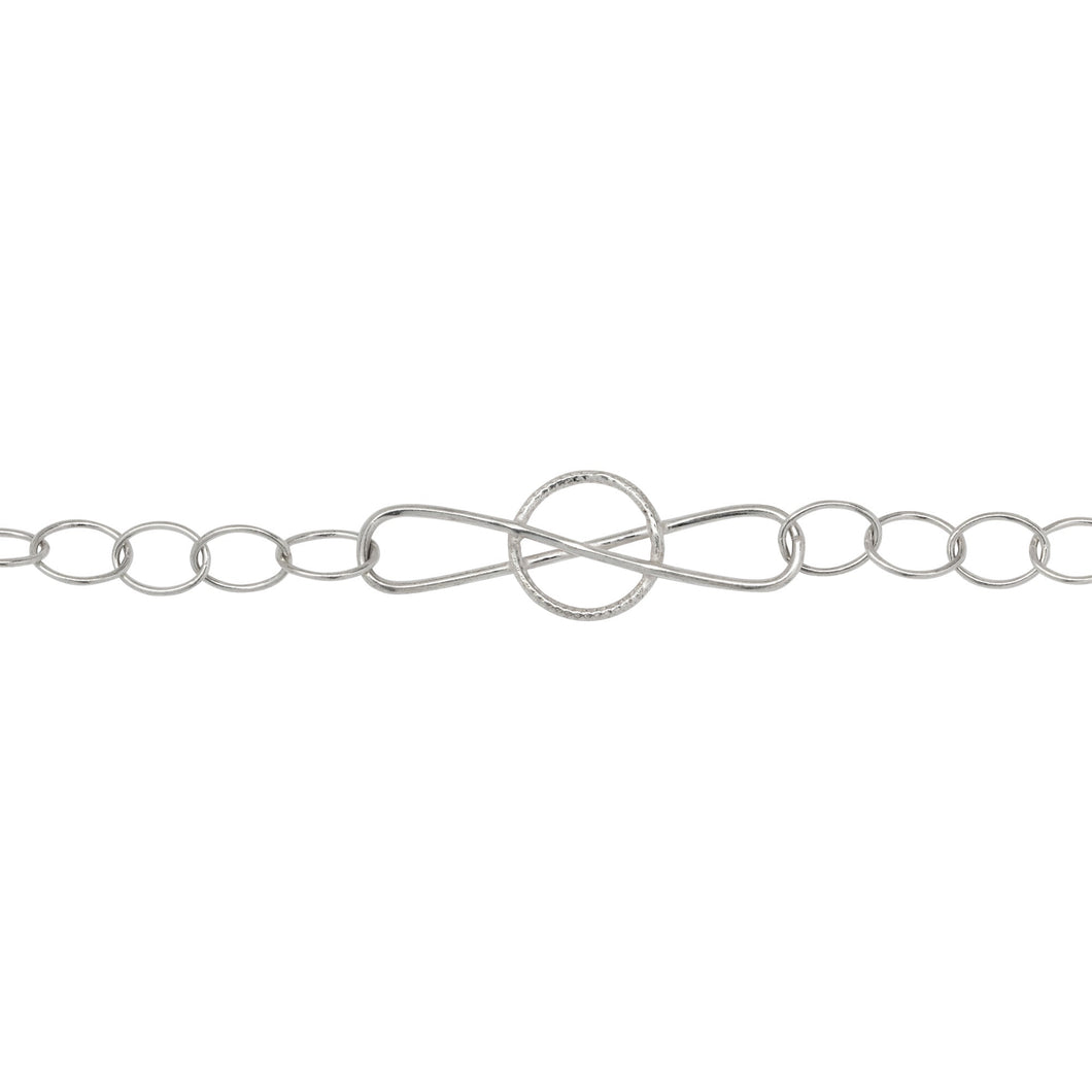 Chain by Foot. Sterling Silver Fifteen of 5.9mm by 7.8mm Smooth Oval Cable Chain Links Connected With 10.9mm by 33.6mm Figure 8 Link, Fancy Chain. Price per: 1 Foot.