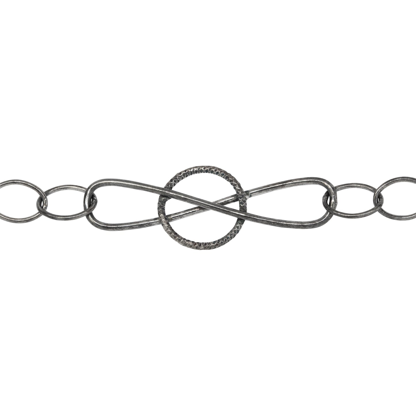 Chain by Foot. Sterling Silver Oxidized Fifteen 5.9mm by 7.8mm Smooth Cable Links Connected With 10.9mm by 33.6mm Figure 8 Link, Fancy Chain. Price per: 1 Foot.