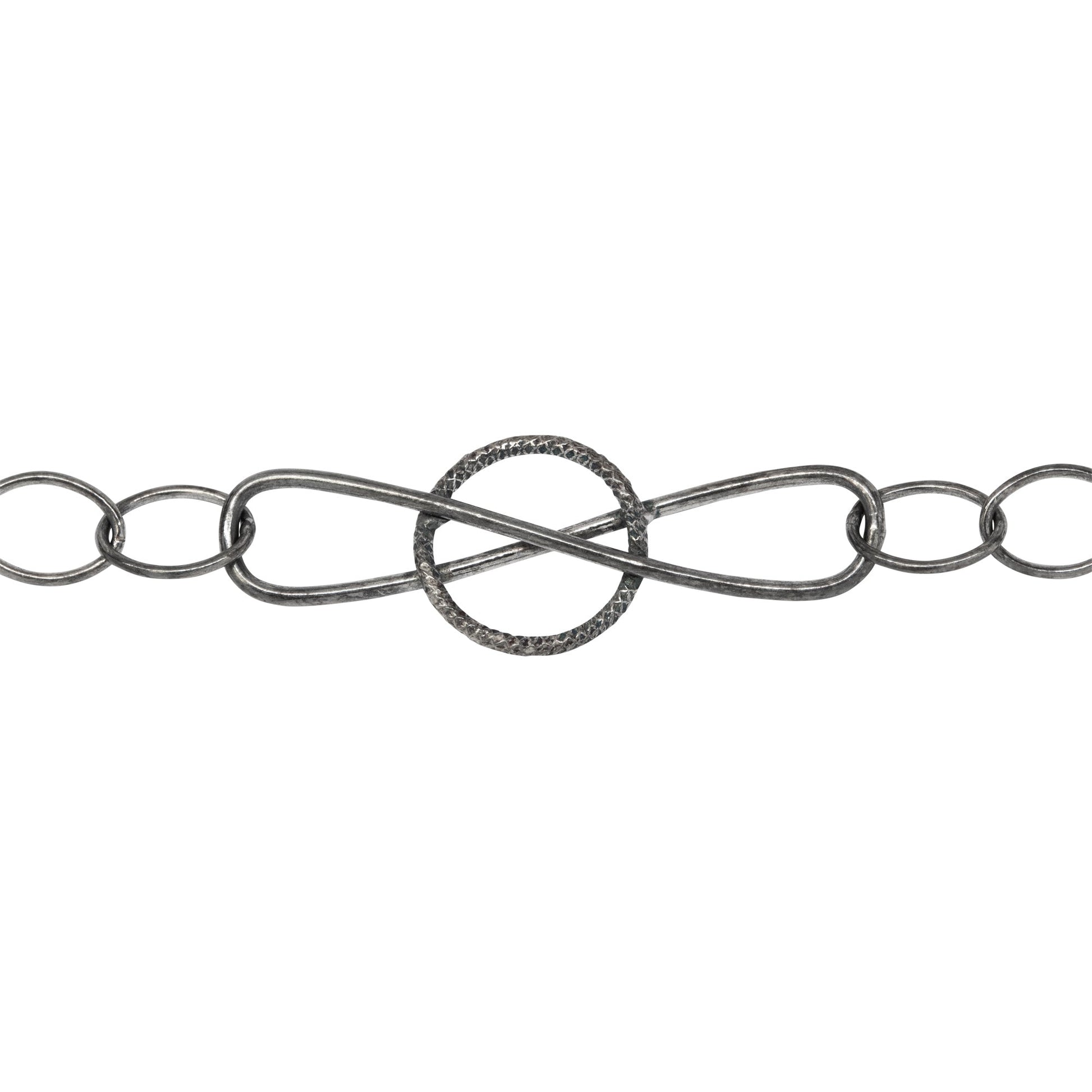 Chain by Foot. Sterling Silver Oxidized Fifteen 5.9mm by 7.8mm Smooth Cable Links Connected With 10.9mm by 33.6mm Figure 8 Link, Fancy Chain. Price per: 1 Foot.