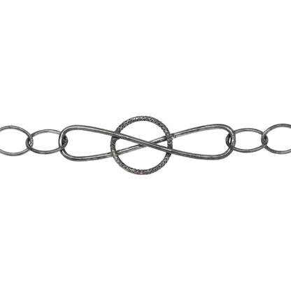 Chain by Foot. Sterling Silver Oxidized Fifteen 5.9mm by 7.8mm Smooth Cable Links Connected With 10.9mm by 33.6mm Figure 8 Link, Fancy Chain. Price per: 1 Foot.
