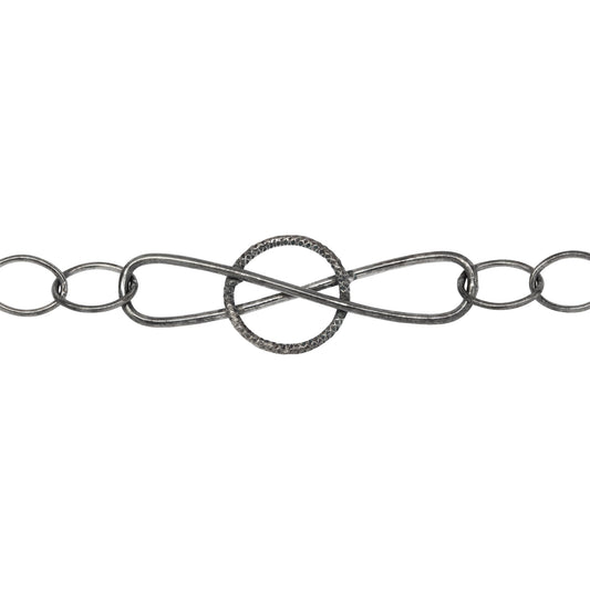 Chain by Foot. Sterling Silver Oxidized Fifteen 5.9mm by 7.8mm Smooth Cable Links Connected With 10.9mm by 33.6mm Figure 8 Link, Fancy Chain. Price per: 1 Foot.