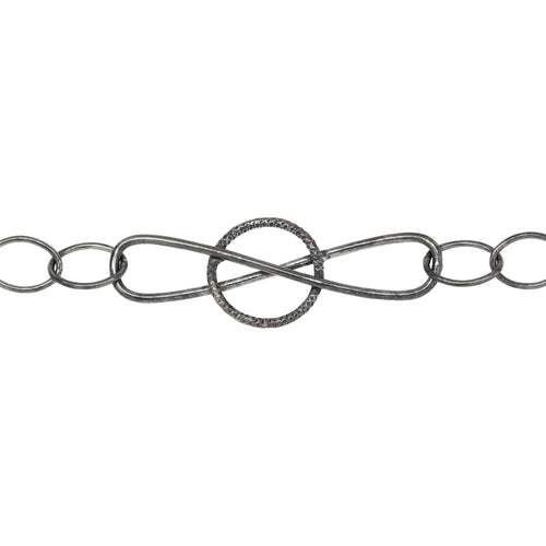 Chain by Foot. Sterling Silver Oxidized Fifteen 5.9mm by 7.8mm Smooth Cable Links Connected With 10.9mm by 33.6mm Figure 8 Link, Fancy Chain. Price per: 1 Foot.