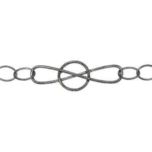 Chain by Foot. Sterling Silver Oxidized Fifteen 5.9mm by 7.8mm Smooth Cable Links Connected With 10.9mm by 33.6mm Figure 8 Link, Fancy Chain. Price per: 1 Foot.