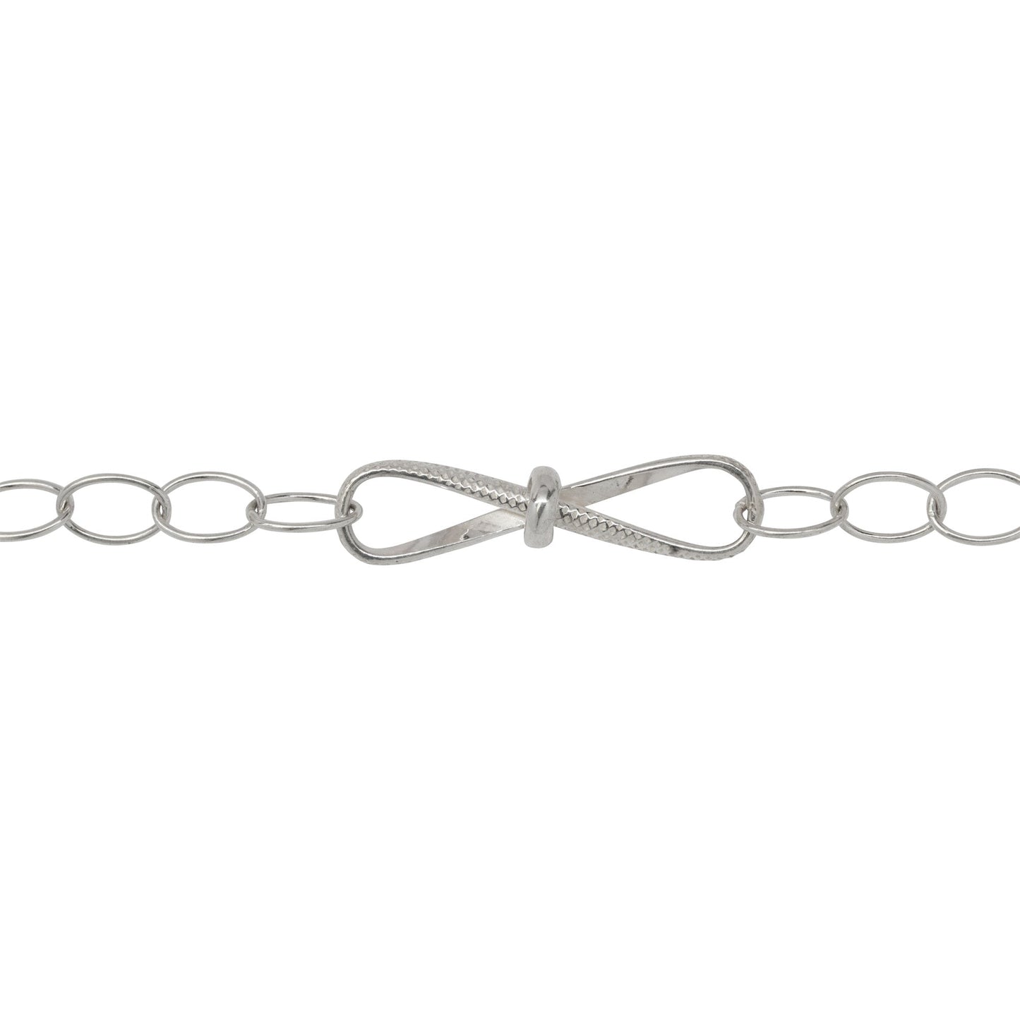 Chain by Foot. Sterling Silver Fifteen of 5.4mm Width by 7.8mm Length Smooth Oval Links of Cable Chain Followed by 7.6mm by 29.2mm Textured Figure 8 Link, Fancy Chain. Price per: 1 Foot.