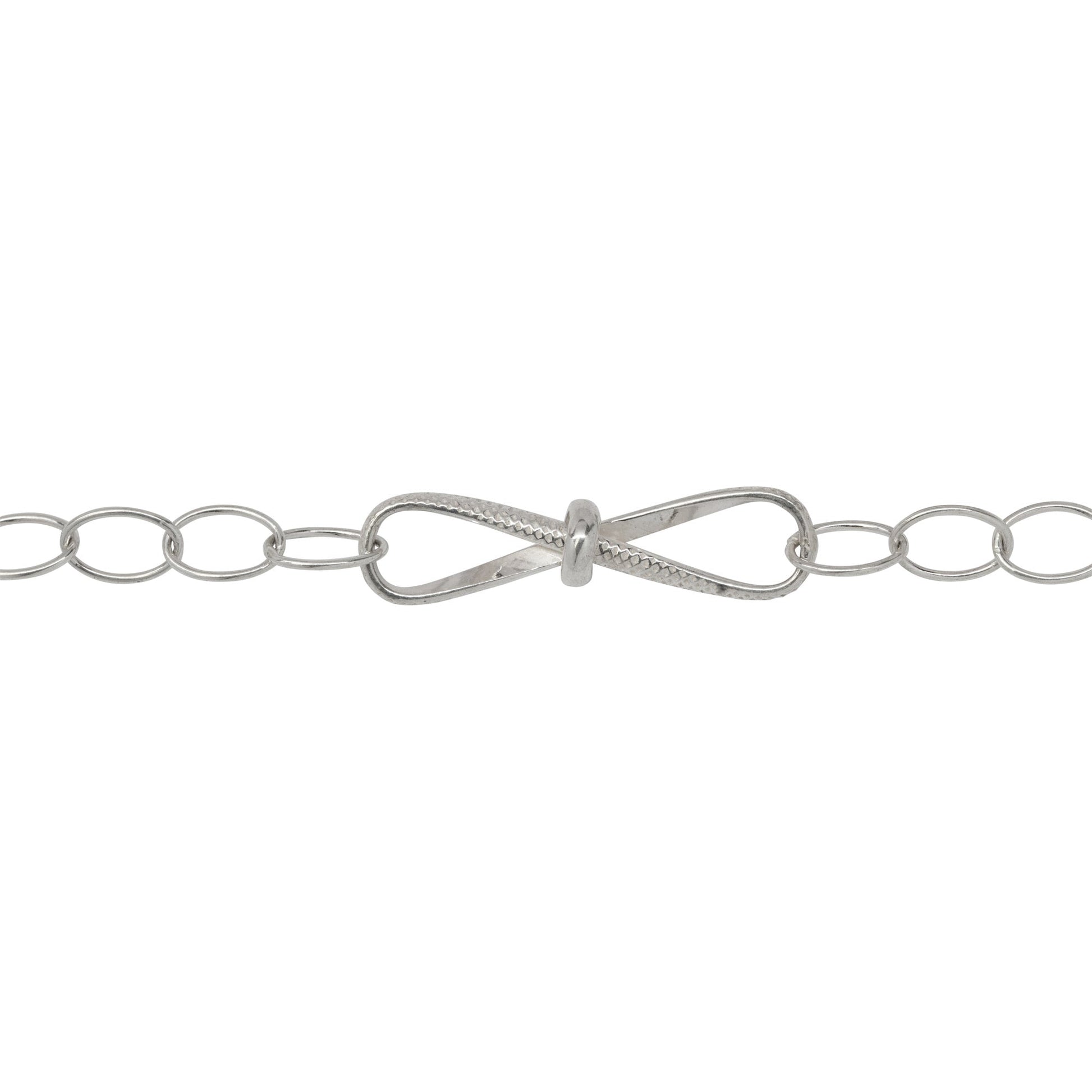 Chain by Foot. Sterling Silver Fifteen of 5.4mm Width by 7.8mm Length Smooth Oval Links of Cable Chain Followed by 7.6mm by 29.2mm Textured Figure 8 Link, Fancy Chain. Price per: 1 Foot.
