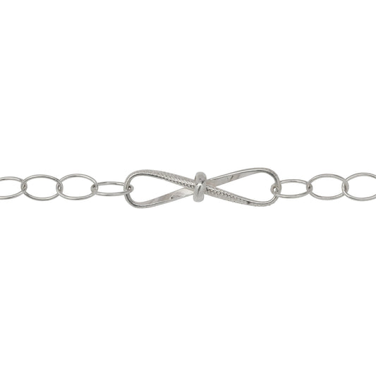 Chain by Foot. Sterling Silver Fifteen of 5.4mm Width by 7.8mm Length Smooth Oval Links of Cable Chain Followed by 7.6mm by 29.2mm Textured Figure 8 Link, Fancy Chain. Price per: 1 Foot.