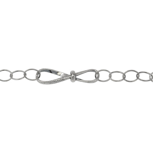 Chain by Foot. Sterling Silver Oxidized Fifteen of 5.4mm Width by 7.8mm Length Smooth Oval Links of Cable Chain Followed by 7.6mm by 29.2mm Textured Figure 8 Link, Fancy Chain. Price per: 1 Foot.