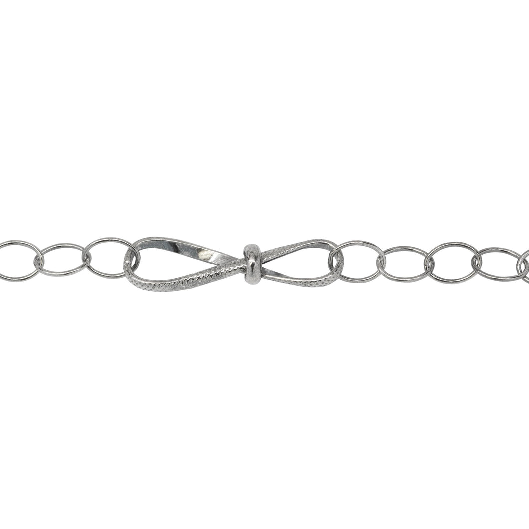 Chain by Foot. Sterling Silver Oxidized Fifteen of 5.4mm Width by 7.8mm Length Smooth Oval Links of Cable Chain Followed by 7.6mm by 29.2mm Textured Figure 8 Link, Fancy Chain. Price per: 1 Foot.