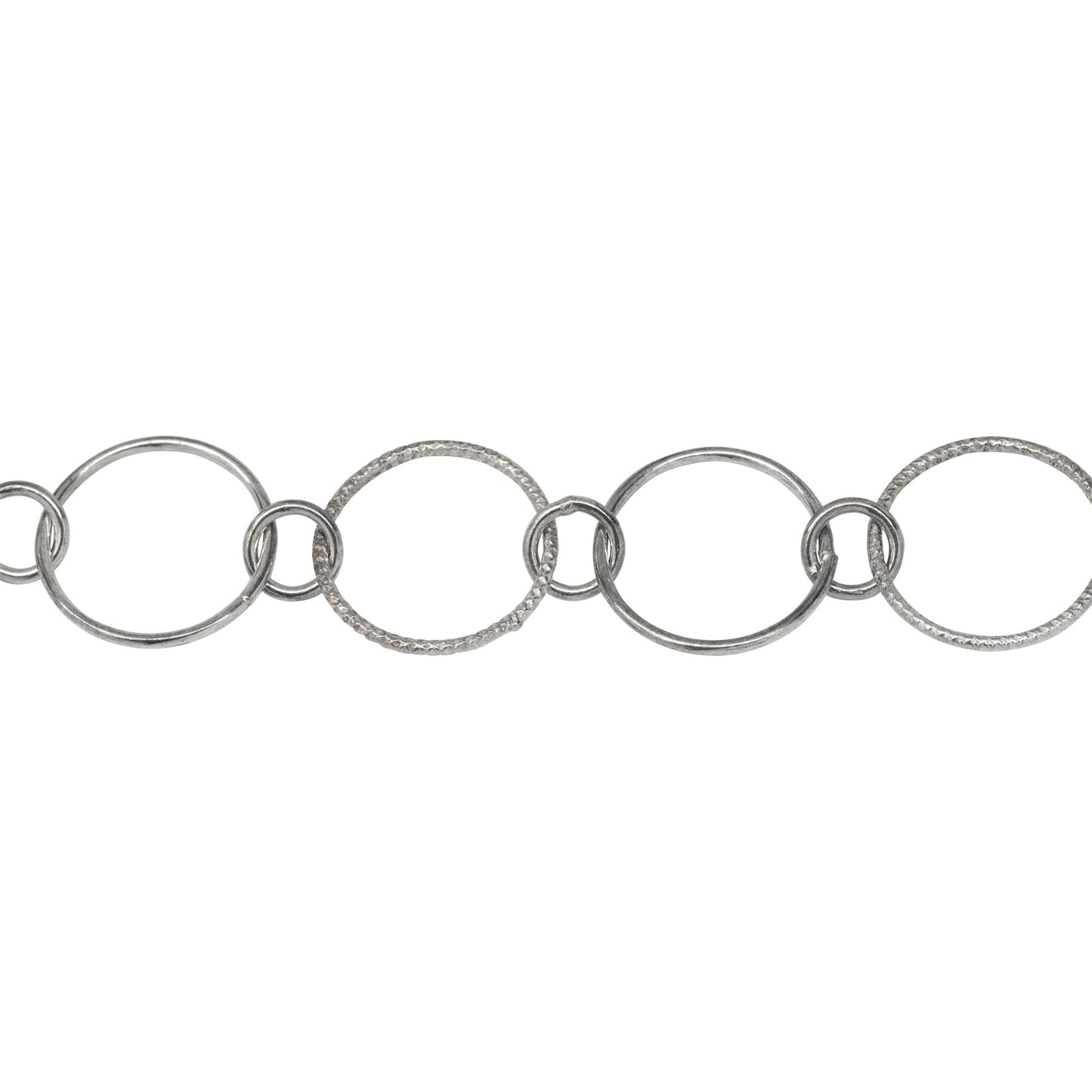 Chain by Foot. Sterling Silver Oxidized 12.3mm Smooth and Textured Circle Links Connected to 5.0mm Circle Link, Circle Chain. Price per: 1 Foot.