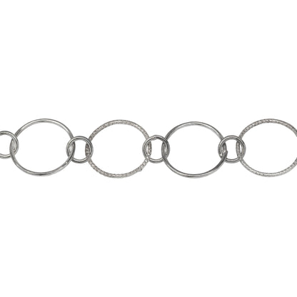 Chain by Foot. Sterling Silver Oxidized 12.3mm Smooth and Textured Circle Links Connected to 5.0mm Circle Link, Circle Chain. Price per: 1 Foot.