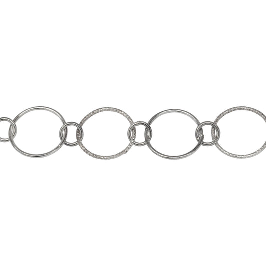 Chain by Foot. Sterling Silver Oxidized 12.3mm Smooth and Textured Circle Links Connected to 5.0mm Circle Link, Circle Chain. Price per: 1 Foot.