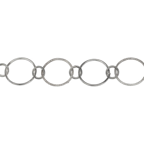 Chain by Foot. Sterling Silver Oxidized 12.3mm Smooth and Textured Circle Links Connected to 5.0mm Circle Link, Circle Chain. Price per: 1 Foot.