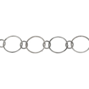 Chain by Foot. Sterling Silver Oxidized 12.3mm Smooth and Textured Circle Links Connected to 5.0mm Circle Link, Circle Chain. Price per: 1 Foot.