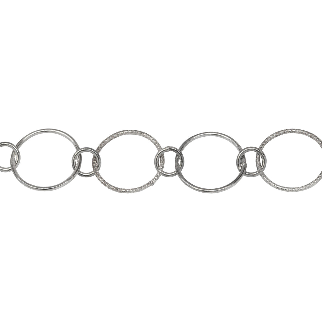 Chain by Foot. Sterling Silver Oxidized 12.3mm Smooth and Textured Circle Links Connected to 5.0mm Circle Link, Circle Chain. Price per: 1 Foot.