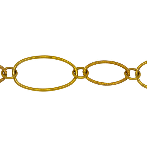 Chain by Foot. 14kt Gold Filled 11.4mm Width by 20.1mm Length Smooth Oval Link and 8.3mm Width by 14.5mm Length Textured Oval Link Connected to 5.2mm Open Ring, Fancy Chain. Price per: 1 Foot.