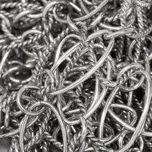 Load image into Gallery viewer, Sterling Silver Oxidized 8.1mm Width by 14.2mm Length Smooth and Twisted Oval Links Connected to 5.1mm Open Ring, Long and Short Chain. Price per: 1 Foot.
