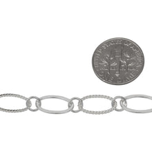 Load image into Gallery viewer, Sterling Silver Flat and Twisted 8.06mm Width by 13.20mm Length Oval Links Connected by 5.2mm Open Ring, Long and Short Chain. Price per: 1 Foot.
