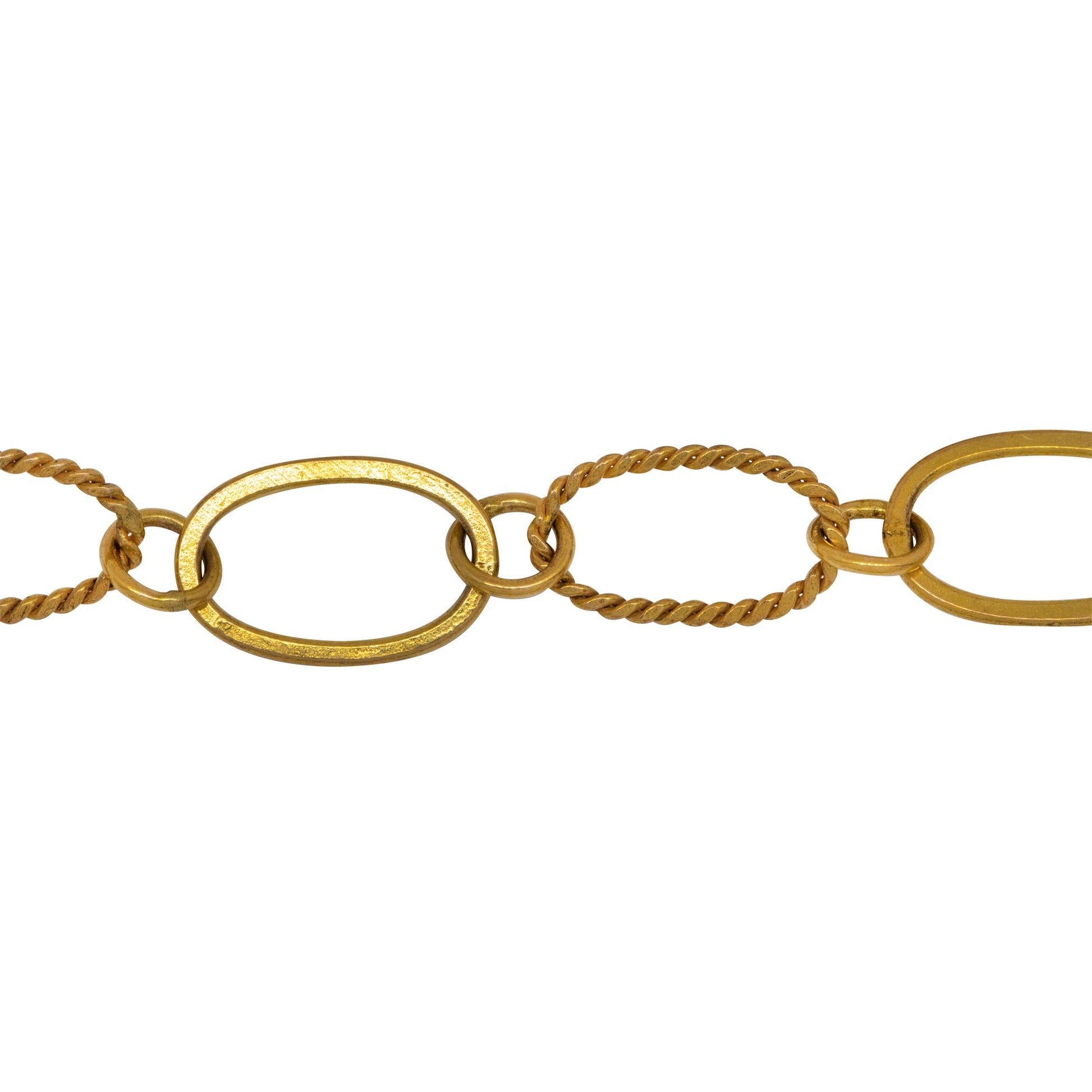 Chain by Foot. 14kt Gold Filled Flat and Twisted 8.06mm Width by 13.20mm Length Oval Links Connected by 5.2mm Open Ring, Long and Short Chain. Price per: 1 Foot.