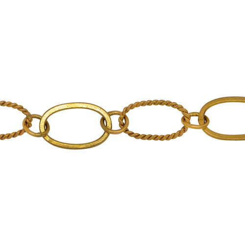 Chain by Foot. 14kt Gold Filled Flat and Twisted 8.06mm Width by 13.20mm Length Oval Links Connected by 5.2mm Open Ring, Long and Short Chain. Price per: 1 Foot.