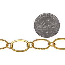 Load image into Gallery viewer, 14kt Gold Filled Flat and Twisted 8.06mm Width by 13.20mm Length Oval Links Connected by 5.2mm Open Ring, Long and Short Chain. Price per: 1 Foot.
