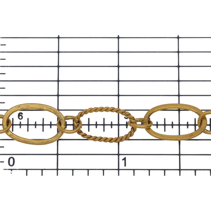 14kt Gold Filled Flat and Twisted 8.06mm Width by 13.20mm Length Oval Links Connected by 5.2mm Open Ring, Long and Short Chain. Price per: 1 Foot.