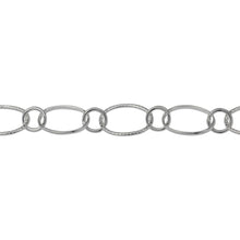 Load image into Gallery viewer, Chain by Foot. Sterling Silver 7.5mm Width by 10.8mm Length Oval Rolo Link And Textured Oval Links Connected to 5.2mm Closed Circle Link, Long and Short Chain. Price per: 1 Foot.
