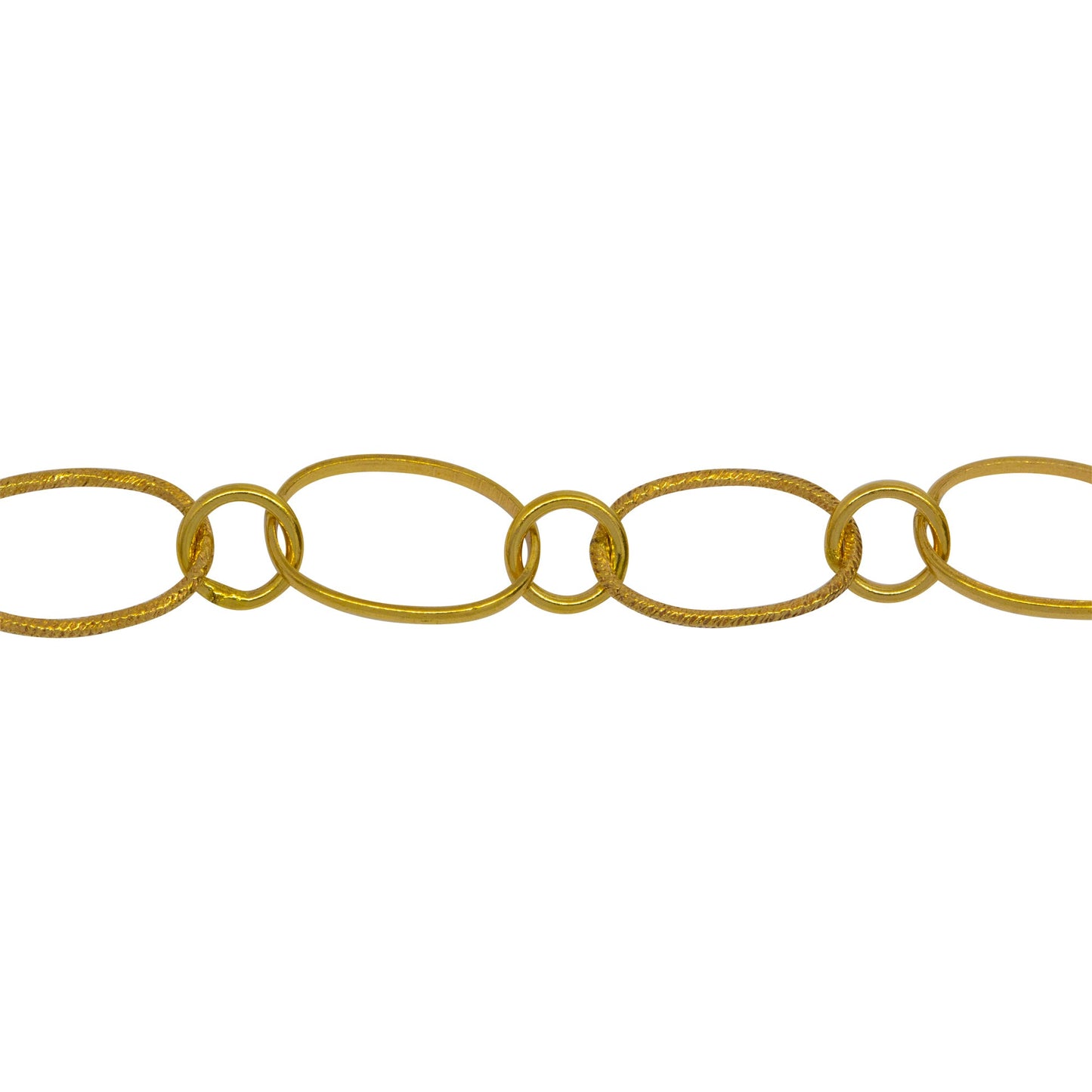 Chain by Foot. 14kt Gold Filled 7.5mm Width by 10.8mm Length Oval Rolo Link And Textured Oval Links Connected to 5.2mm Closed Circle Link, Long and Short Chain. Price per: 1 Foot.